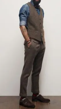 Новейший дизайн на заказ твидовые шерстяные винтажные костюмы для мужчин 3 предмета Свадебные смокинги для жениха Ternos Masculino(пиджак+ брюки+ жилет