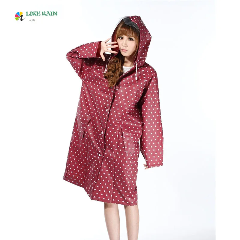 LIKE RAIN Dot Hooded Raincoat New Fashion Women Rainwear With Pouch