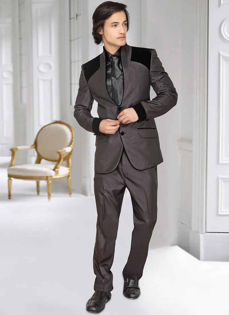 2016 новое поступление красивый свадебный костюм для выпускного серый и черный Для мужчин Костюмы 2 шт. Смокинги для женихов индивидуальный