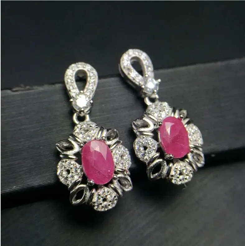 Natural ruby stud earring Free shipping Original real ruby 925 sterling