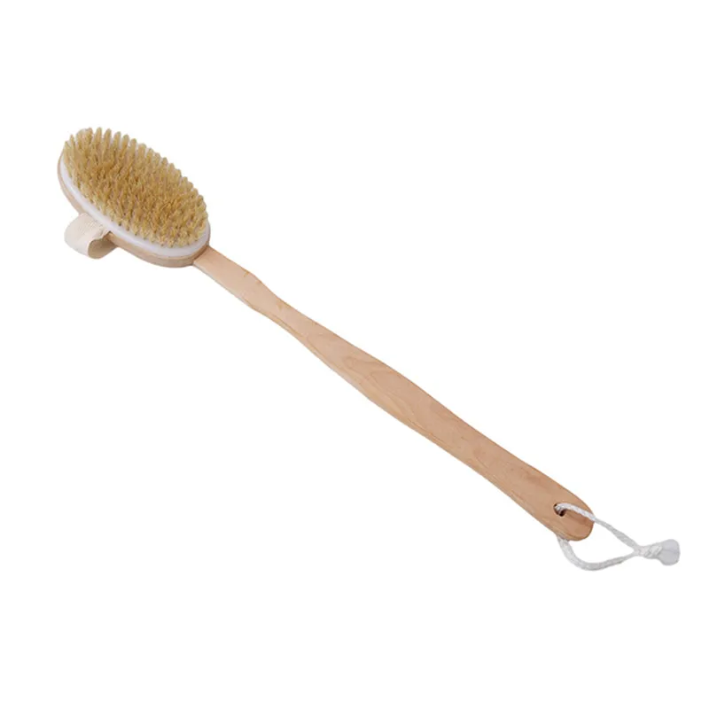 Detachable Natural Long Wooden Handle Bristle Body Brush Massager Bath