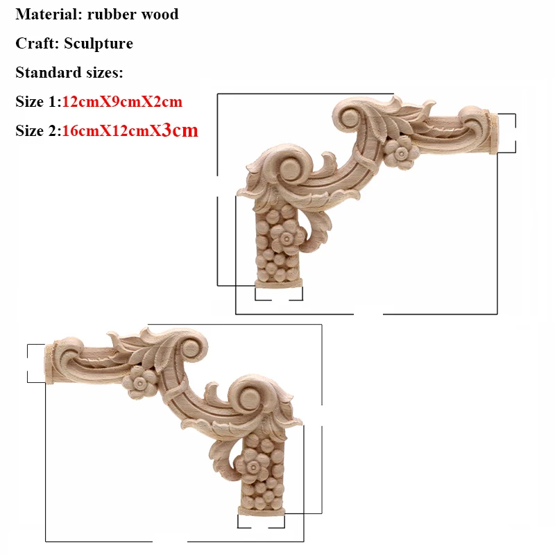 Vintage Unpainted Wood Carved Decal Corner Applique Frame for Home Furniture Wall Cabinet Door Decorative Wooden Miniature Craft