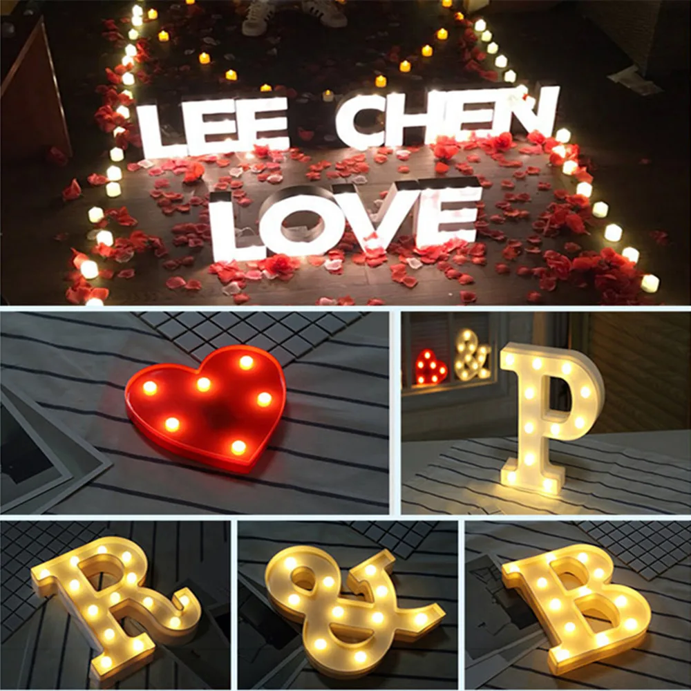 Valentine's Day Diy Letter Symbol Sign Heart Lighting Led Vintage Plastic Led Lights Wedding Party Holiday DIY Decorations