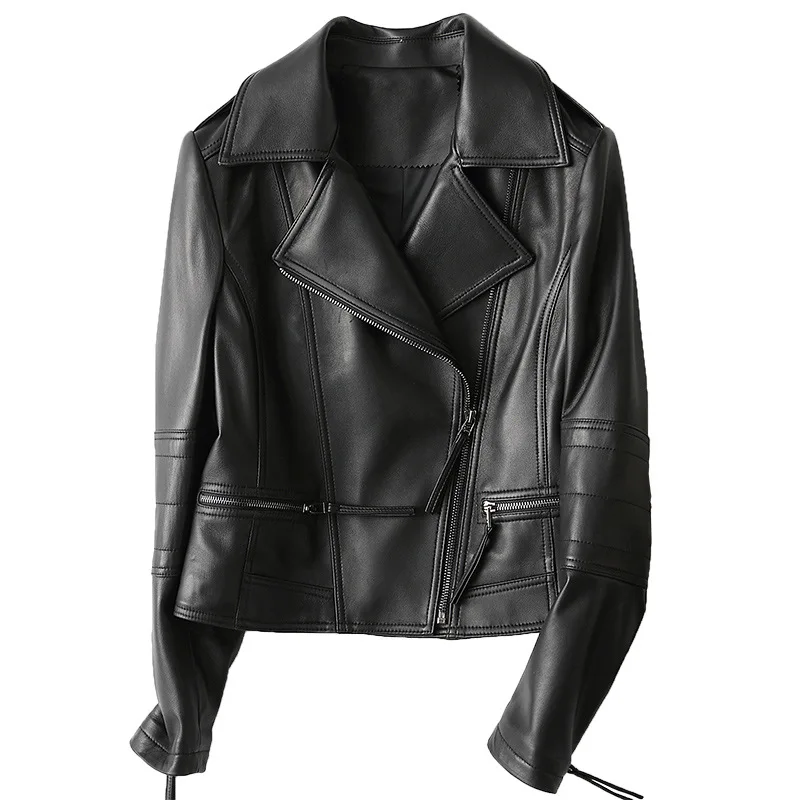 

Genuine Leather Woman Short Jacket 2019 New Autumn Sheepskin Jackets For Women Slim Fit Biker Jacket Pocket Zipper Ladies Coats