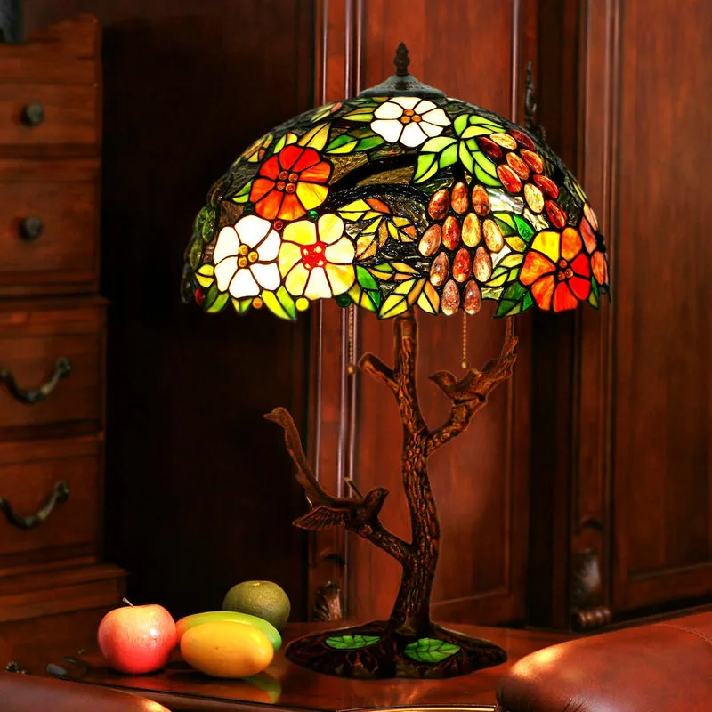 Европейский винтажный деревенский сад цветок лист животное птица кровать настольная лампа, двойной E27 светодиодный прикроватный Настольный светильник для дома или офиса, декоративные