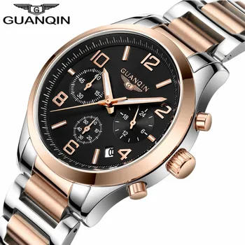 

GUANQIN Watch Men Business Chronograph Date Luminous Wristwatch Mens Luxury Brand Stainless Steel Quartz Watch Relogio Masculino