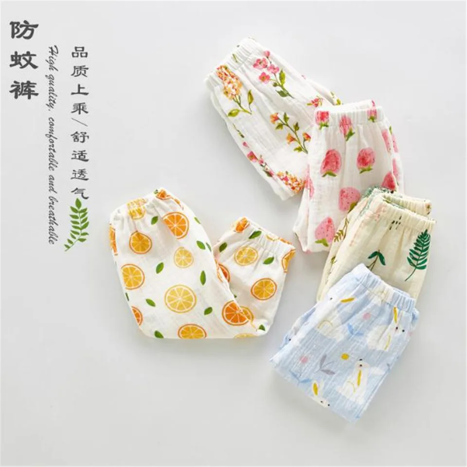 

A quality Baby Crepe cloth Cotton printed anti-mosquito pants 0-3Years baby Trousers cool breathable Harun hanging pants summer