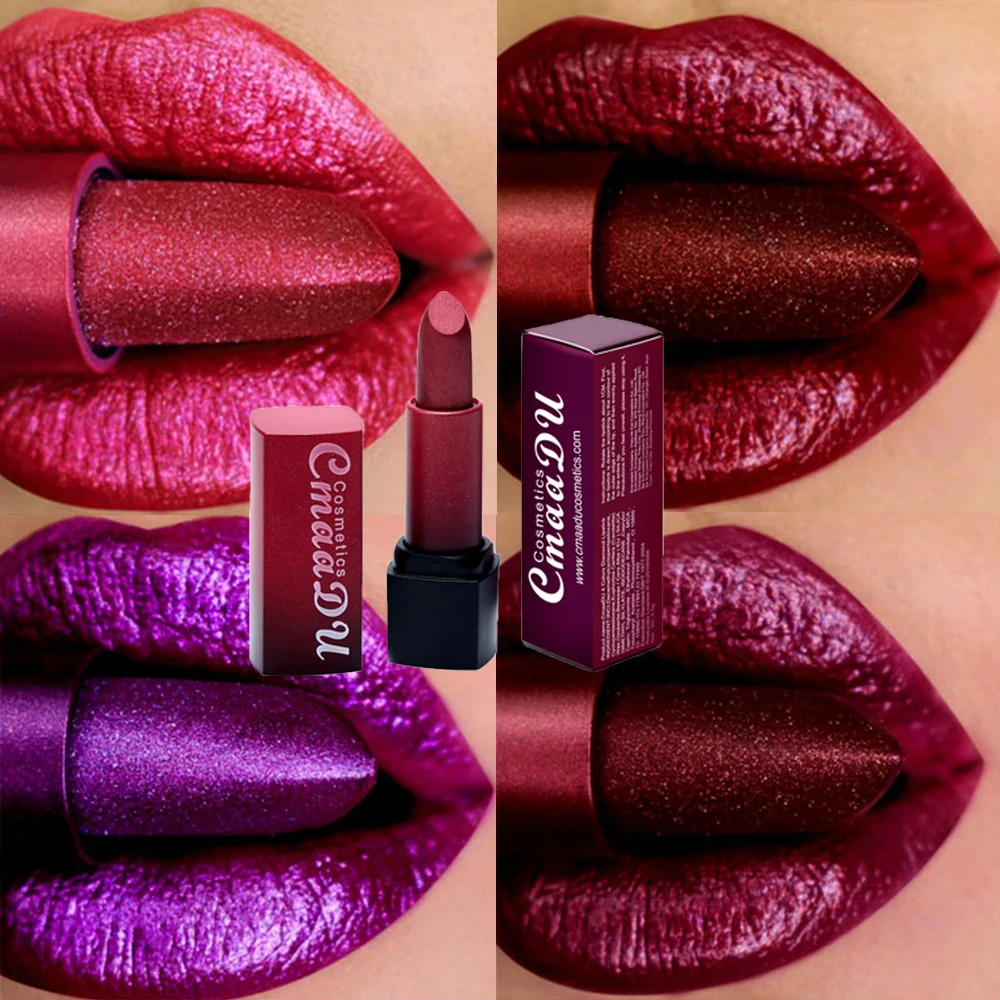 

Shiny Lip Metalli Pearlescent lipstick Durable waterproof Lip Stick Moisturizing Diamond Lipstick Metal Dark Red Purple Lipstick