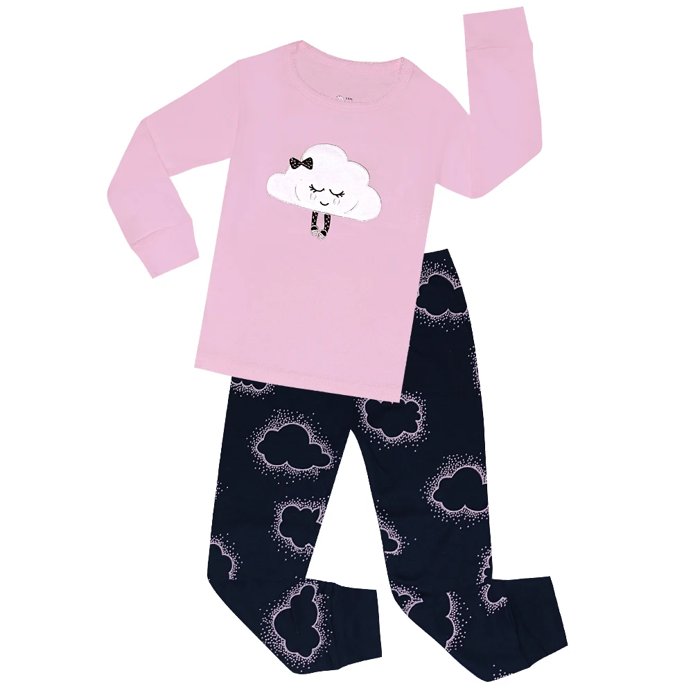 Пижамы для девочек детская одежда для сна с облаками детская пижама с динозавром пижама с длинными рукавами из хлопка для мальчиков от 2 до 7 лет