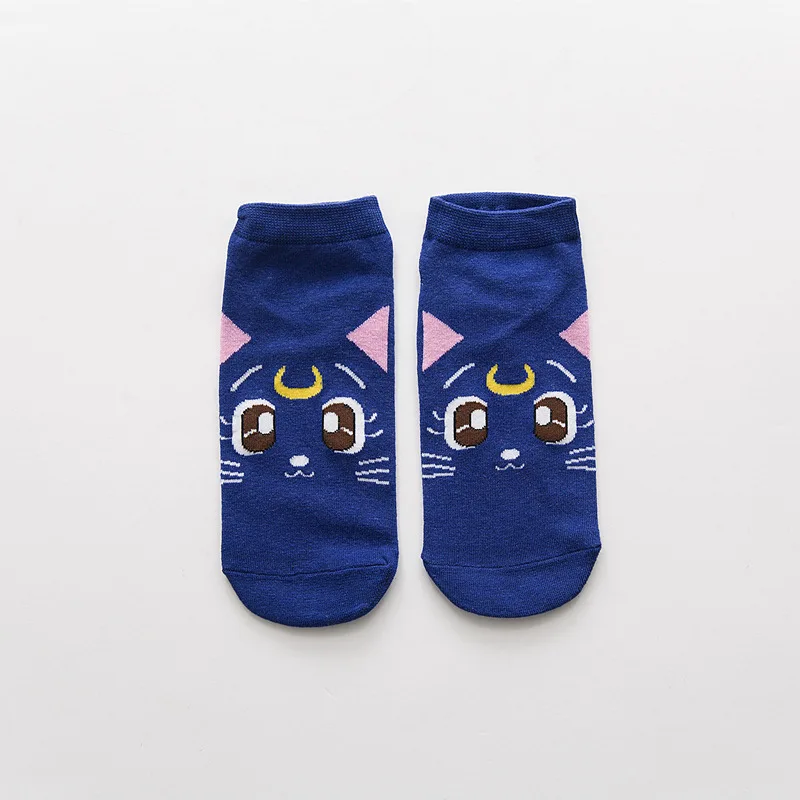 Kawaii/женские носки карамельного цвета с 3D рисунком моряка, носки с изображением Луны, короткие носки-тапочки для девочек с изображением котенка, Милые Носки с рисунком кота, чулочно-носочные изделия