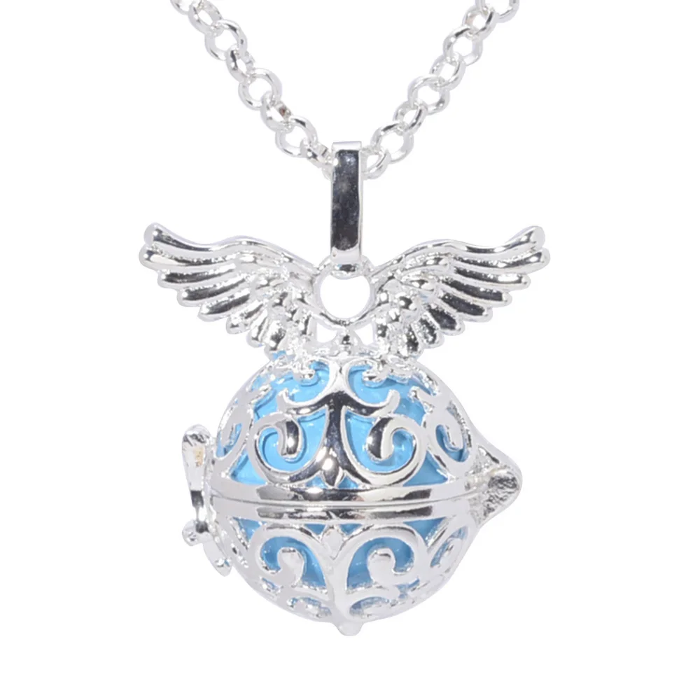 

1pc Colorful Locket Bola angel wing Harmony Pregnancy Ball Cage Locket Pendant Hollow Out Metal Chain