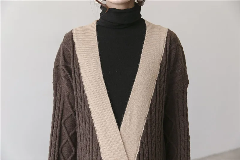 Кардиган для беременных женщин, повседневный зимний свитер, контрастный цвет, длинный рукав, X-Long, Свободная трикотажная одежда для беременных