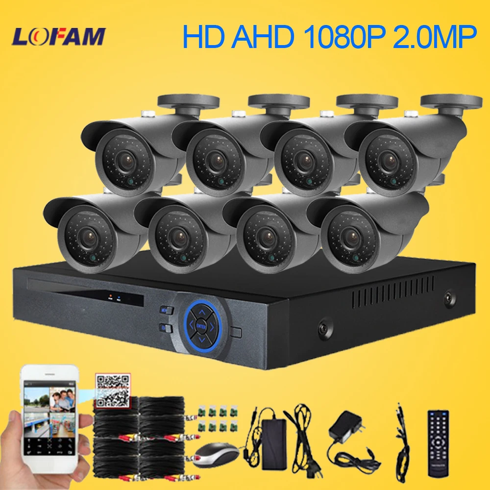 Lofam видеонаблюдение система 1080P 8CH AHD DVR комплект видеонаблюдение Безопасность Открытый водонепроницаемый 2.0MP AHD камера комплект 8CH CCTV DVR система