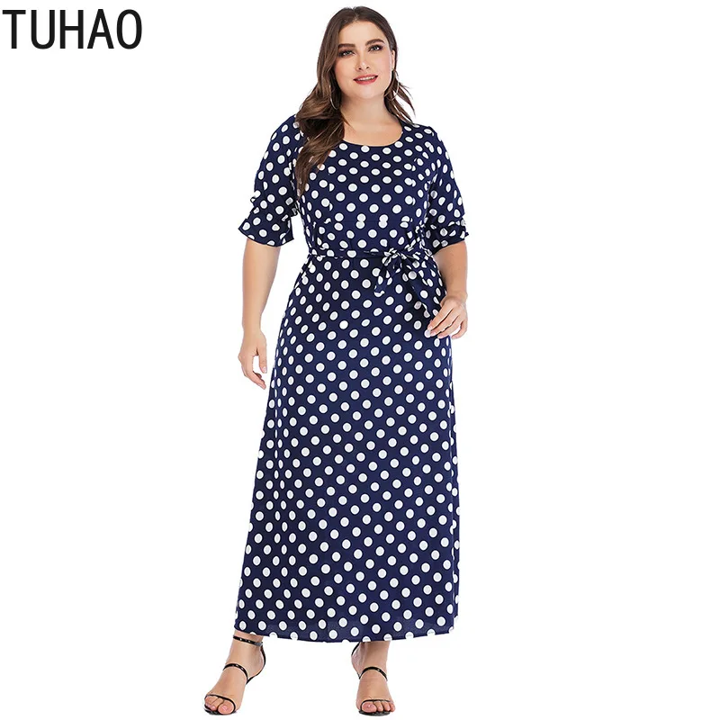 

TUHAO Elegant Office Lady Dress 2019 Plus Size 4XL 3XL 6XL Large Size Print Dot Print Women Dress Long Party Female Dresses LZ61