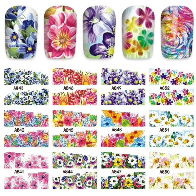 Bittb 12 дизайнерских наклеек для дизайна ногтей, полное покрытие, Переводные цветы, Цветочные наклейки для ногтей, переводная наклейка, сделай сам, украшения, фольга, инструменты для маникюра - Цвет: A841-852