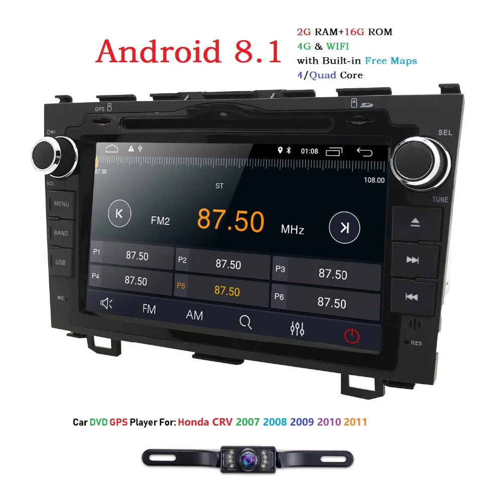 

Hizpo HD Quad Core A7 4*1.2GHz 1024X600 Android 8.1 Car DVD Player For Honda CRV CR-V 2007-2011 4G WiFi GPS Navigation Stereo