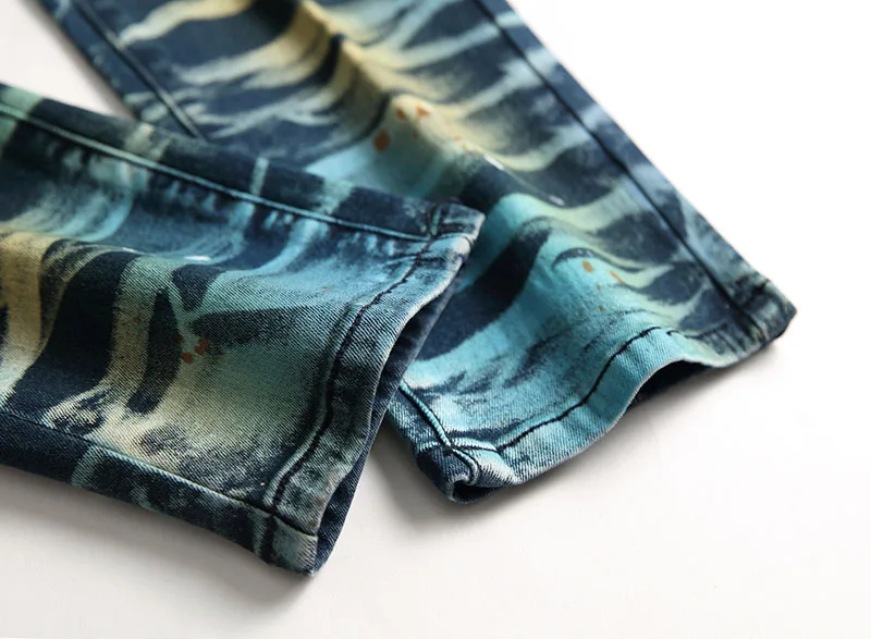 Mcikkny New Fashion Men's Painted Jeans Pants Slim Fit Stretch Straight Denim Trousers For Male Washed Size 28-42  (10)