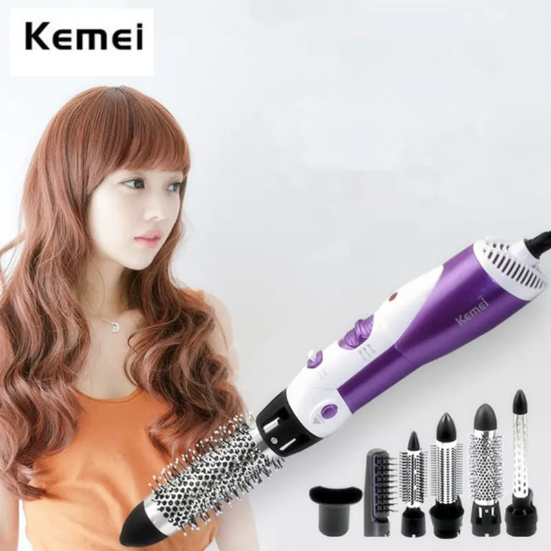 Kemei 7 in 1 Multifunction Hair Dryer Hairdryer Brush Hair Curler Wand Straightener Curling Iron Salon Styling Equipments KM-585