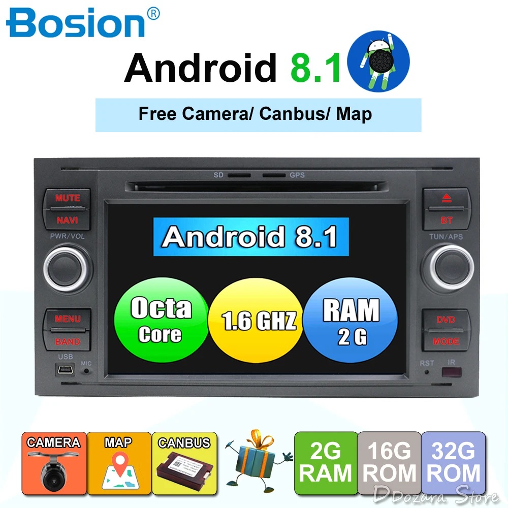 

Octa Core Android 8.1 Two Din Car DVD Player For Ford Mondeo Focus Transit C-MAX With 3G GPS Navi Radio 1024*600 Support DAB+