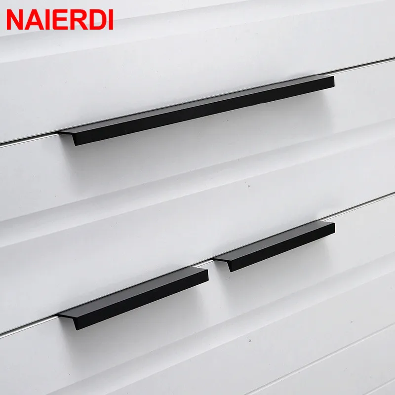 Naierdi Black Hidden Cabinet Handles Aluminum Alloy Kitchen