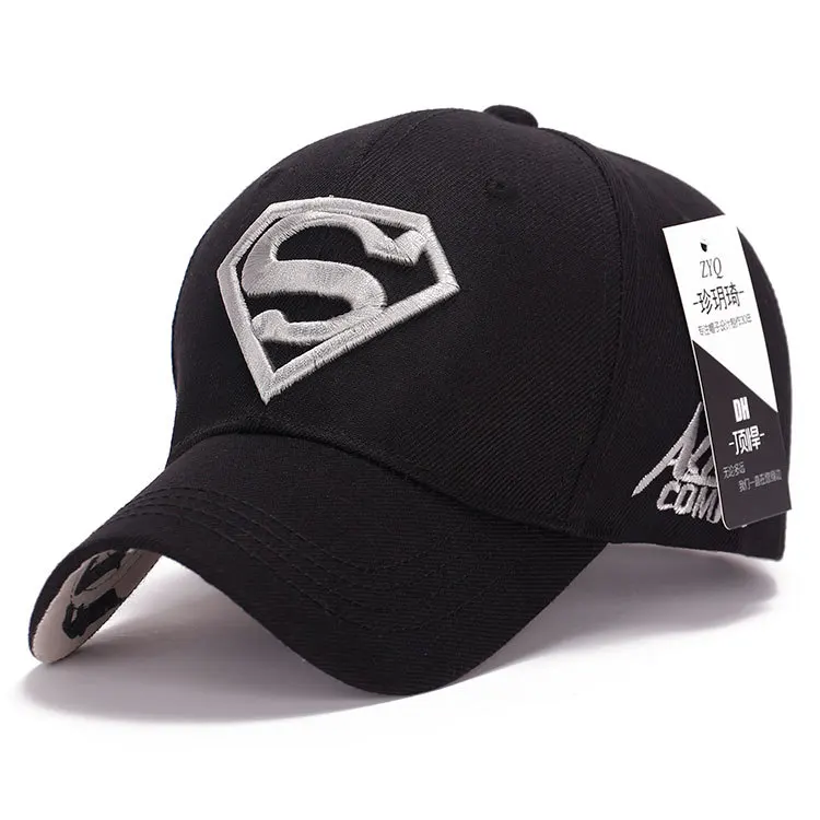 Бейсболка супермена с вышивкой, повседневные походные бейсболки для мужчин и женщин, шапки бейсболки в стиле хип-хоп, Кепка с металлической буквой - Цвет: BlackSilver