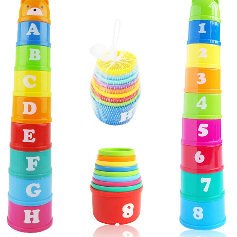 8PCS Educational Baby boy infant Toys 6Month+ Figures Letters Foldind Stack Cup Tower Children Early Intelligence