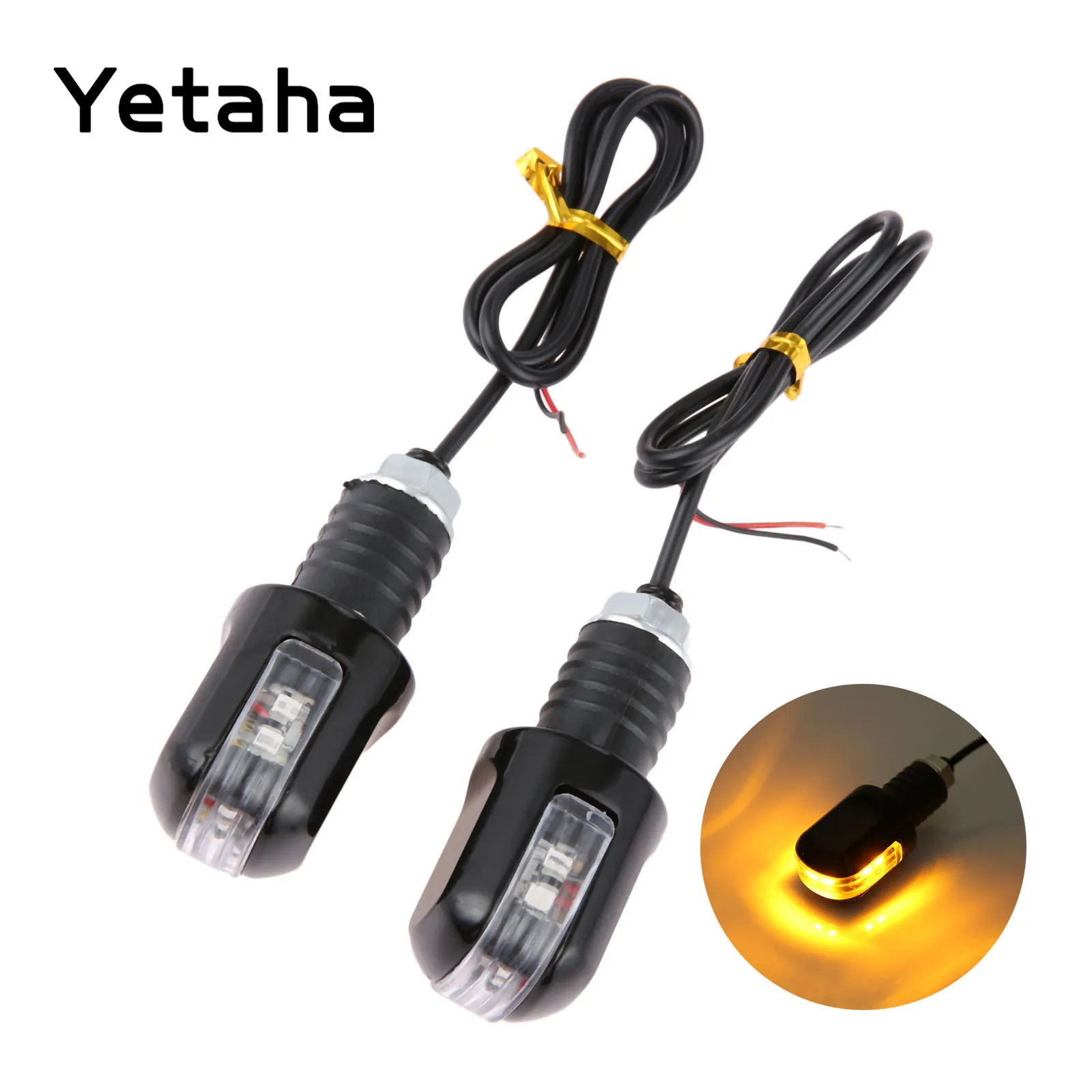 

Yetaha 2Pcs 12V Motorcycle Handlebar End Turn Signal LED light Amber Indicator Flasher Blinker Moto Grip Plug Side Marker Lamp