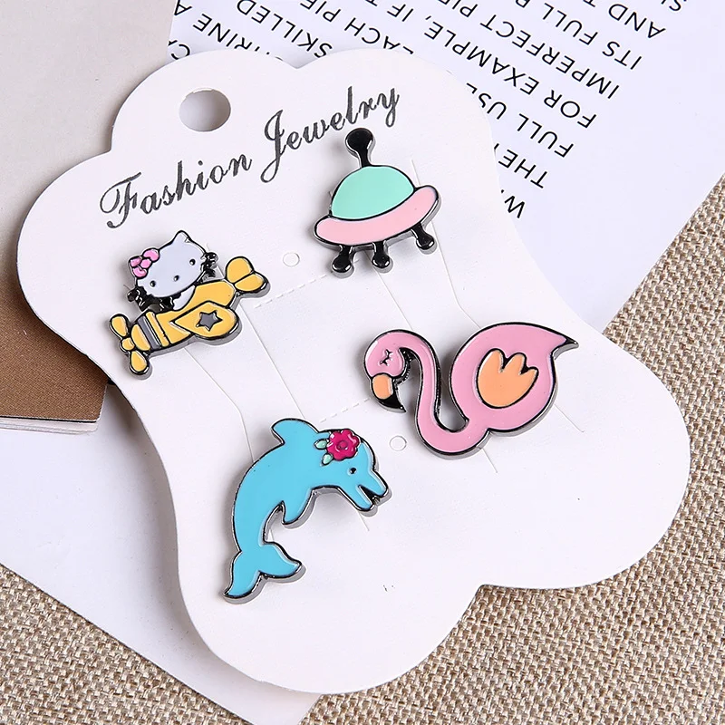 

Cartoon Metal Enamel Pin Cat Earth UFO Brooches Badges Cute Dolphin Lapel Pins Set Collection Backpack Brooch for Kids Women