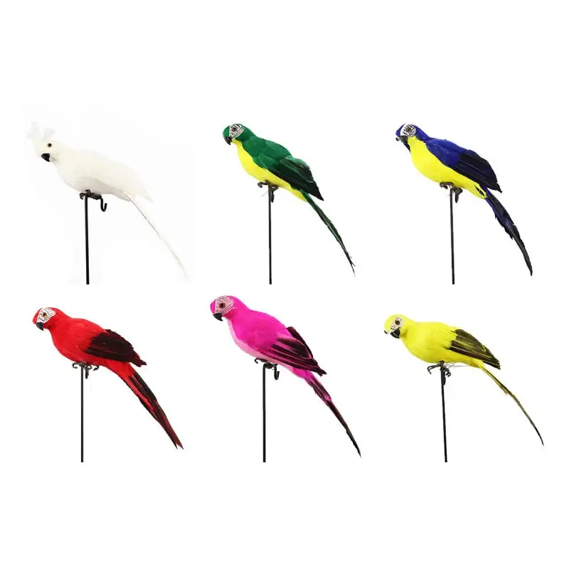 

OOTDTY 1 PC Multi-Color Artificial Feather Parrot Resin Statue Simulation Bird Home Garden Decoration Toy