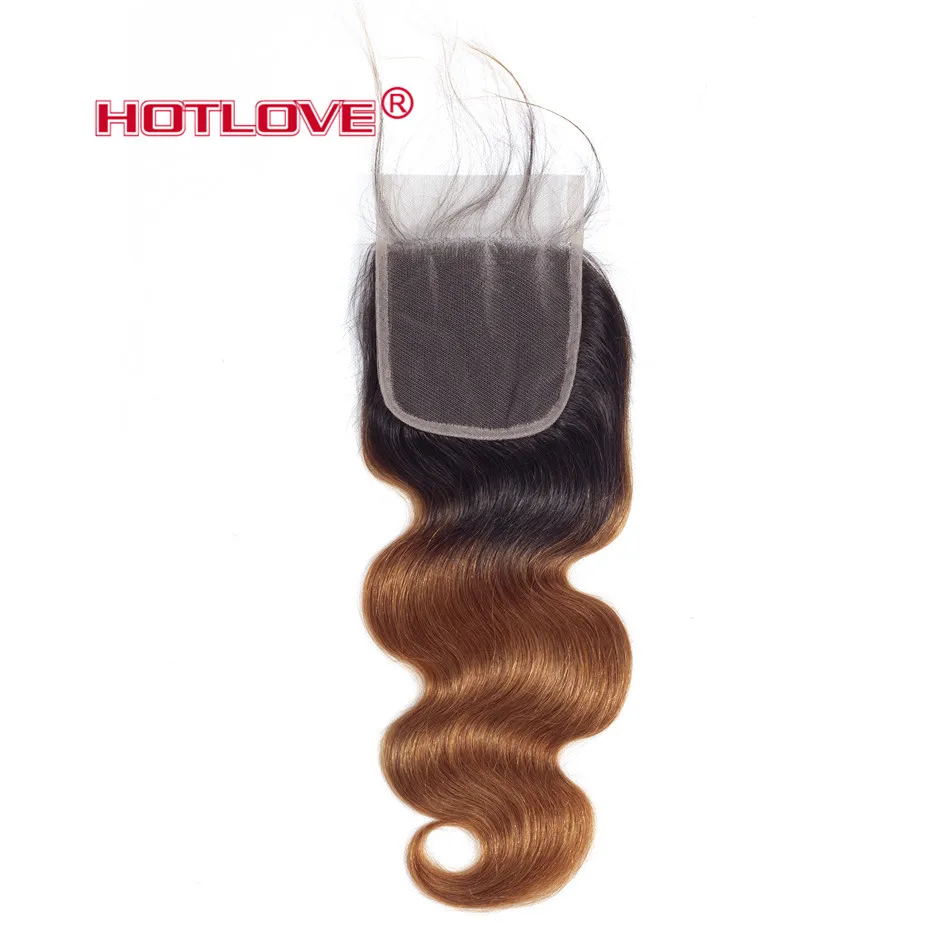 Body Wave Ombre Hair 3 Bundles with Closure 4*4 Lace Closure Extensions Peruvian Non Remy Human Hair T1B/30 Brown Hair Hotlove Body Wave Ombre Hair 3 Bundles with Closure 4*4 Lace Closure Extensions Peruvian Non Remy Human Hair T1B/30 Brown Hair Hotlove