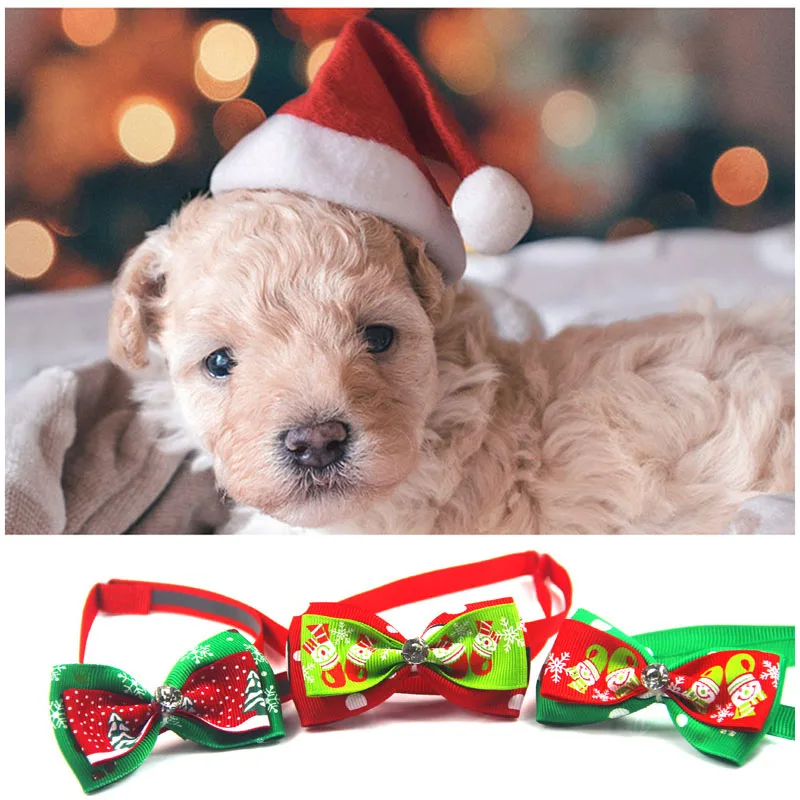 

Christmas Pet Supplies Cat Dog Accessories Xmas Santa Dog Cap New Year Hat Adjustable Cat Christmas Bow Tie Necktie 13 Colors