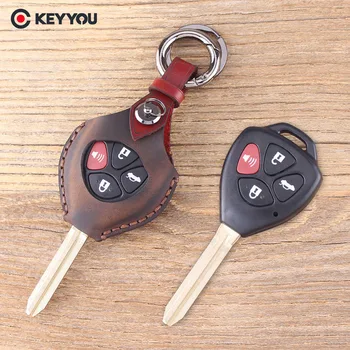 

KEYYOU Genuine Leather 4 Buttons Remote Key Shell Case For TOYOTA RAV4 Camry Avalon Corolla Matrix Key Cover