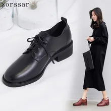 Новинка года; модные женские туфли на плоской подошве в стиле ретро; Туфли-оксфорды из мягкой кожи с круглым носком на шнуровке; женская повседневная обувь на плоской подошве;