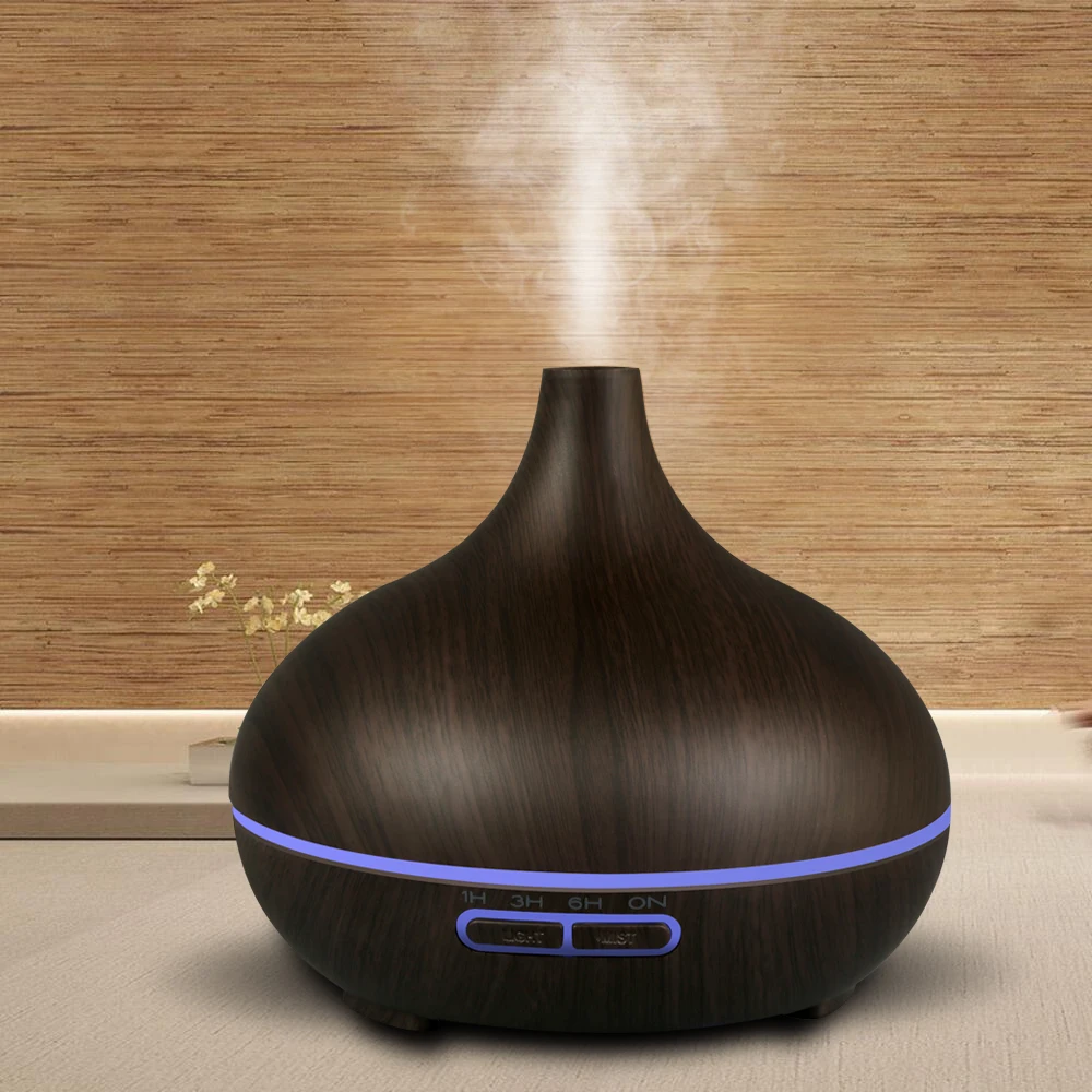 

500ML Humidifier Essential Oil Aroma Diffuser Air Aromatherapy Humidifier for Home with Wood Grain 7 Color LED light Touch