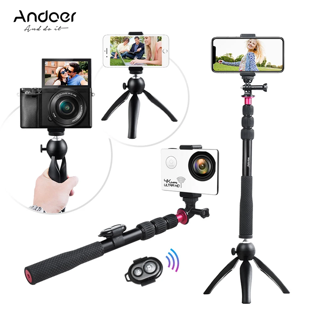 Селфи палка Andoer + мини штатив для телефона беспроводной пульт дистанционного