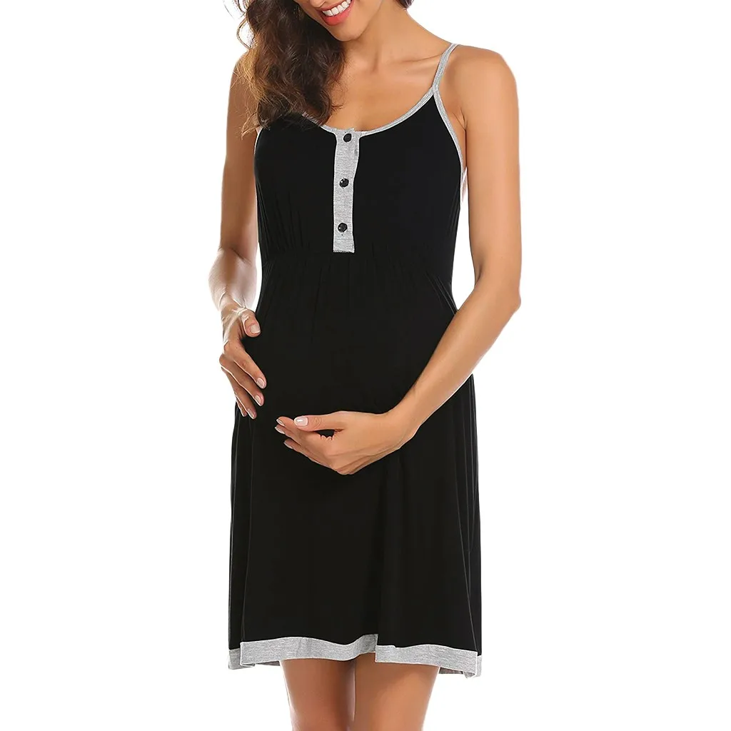 

Women's Maternity Suspender Nursing Nightgown Breastfeeding Full Slips Dress maternity gown vestido lactancia MM626