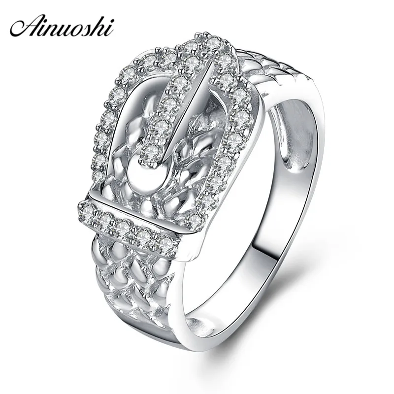 

AINUOSHI Trendy 925 Sterling Silver Women Wedding Hallow Ring Engagement Anniversary Geometry Bridal Ring Anniversary Jewelry