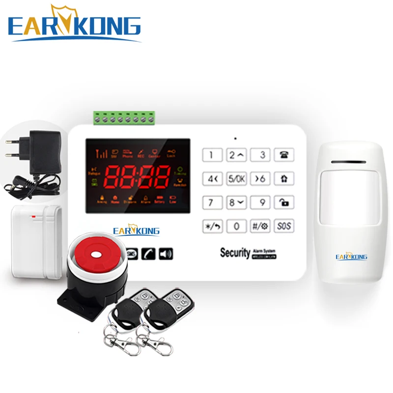 

Earykong GSM Alarm System Capacitive Touch Keyboard Color Screen Voice Prompt English Russian Spanish Door Magnet PIR Detector