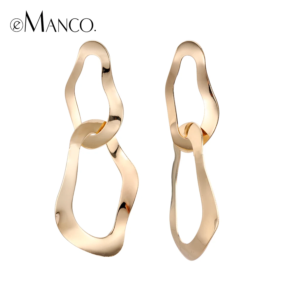 e-Manco Trendy Irregular Drop Earrings for Women Double Circle Dangle Earrings in Gold Color Large femme Fashion Jewelry Gifts