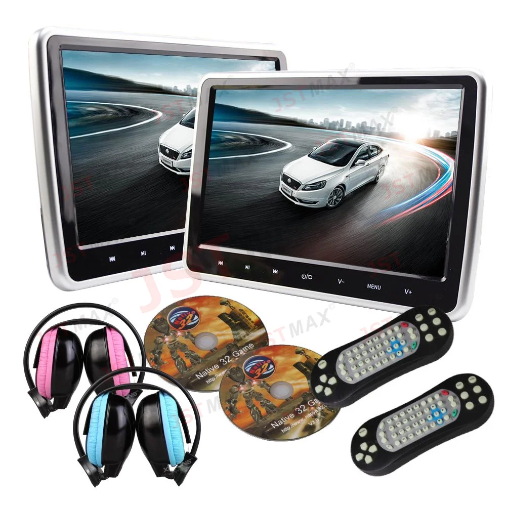 

2*10.1" Touch Button Car Headrest DVD Player HD Screen 1024*600 HDMI Game DVD USB SD IR transmitter Portable headrest monitor