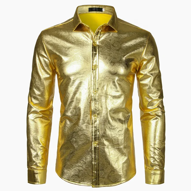 mens metallic gold dress shirt