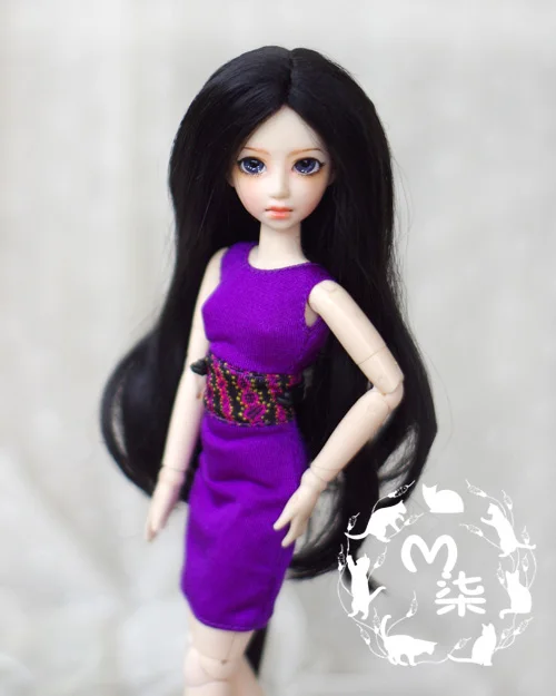 

M7-bjd doll wig synthetic mohair black 3-4inch 4-5inch 1/12 1/8 SD MSD YOSD