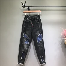 Высокая талия джинсы прямой максимальной длины женские отбеливание шнурок карманы, манжеты умягчитель регулярные в уличном стиле