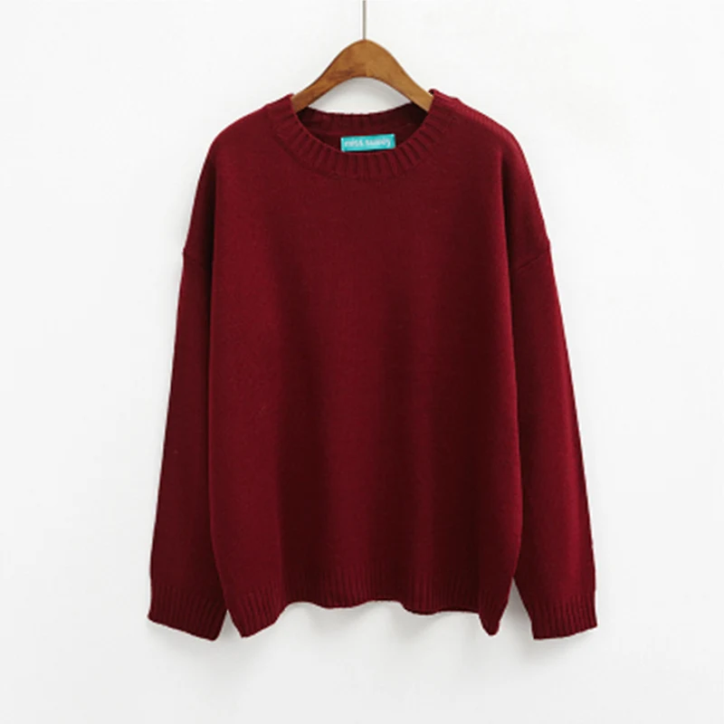 Trytree/осенне-зимний женский свитер, повседневный круглый вырез, украшение для верхнего трикотажа из акриловой смолы, однотонные повседневные 14 цветные пуловеры, компьютерный трикотаж, топ из тонкой ткани - Цвет: Dark Red