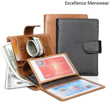 

Genuine Leather Wallet Men Short Vintage Personality Anti Theft RFID Vertical Multi-card Retro Casual Short Purse High Quality Q