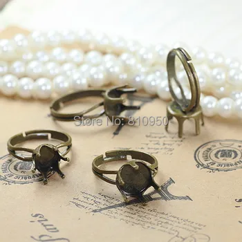 

100pcs Tray size:10mm 12mm Copper Antique Bronze Ring Settings Specially for round stone designed Rings Accessories