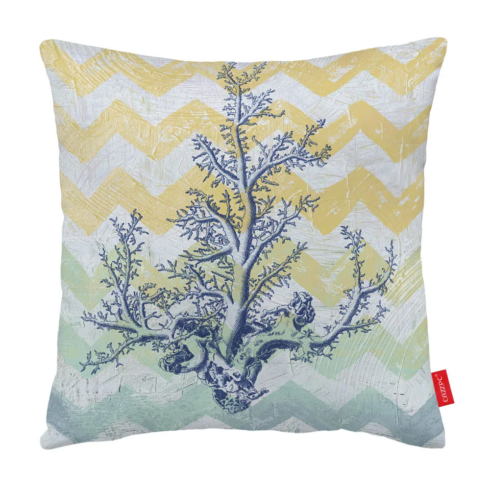 

Blue Yellow Chevron Coral Starfish Sea Horse Sh Print Custom Car Cushion Cover Decorative Pillowcase Pillow Case Sofa Home Decor