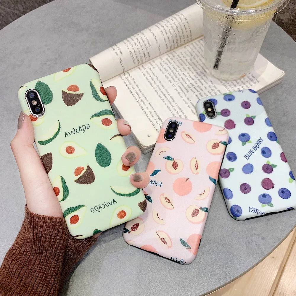 For iPhone 6s Case Art Cranberry Avocado Peach Silicone Phone 6 Cases Cute Plus 7 8Plus Xr Fashion IMD Coque |