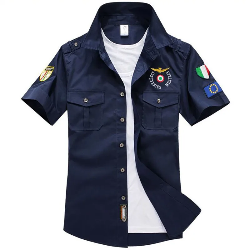 Мужская рубашка-карго из хлопка мужская темно-синяя Униформа Военная Рубашка мужская повседневная рубашка Army армейская рубашка мужская - Цвет: Dark Blue