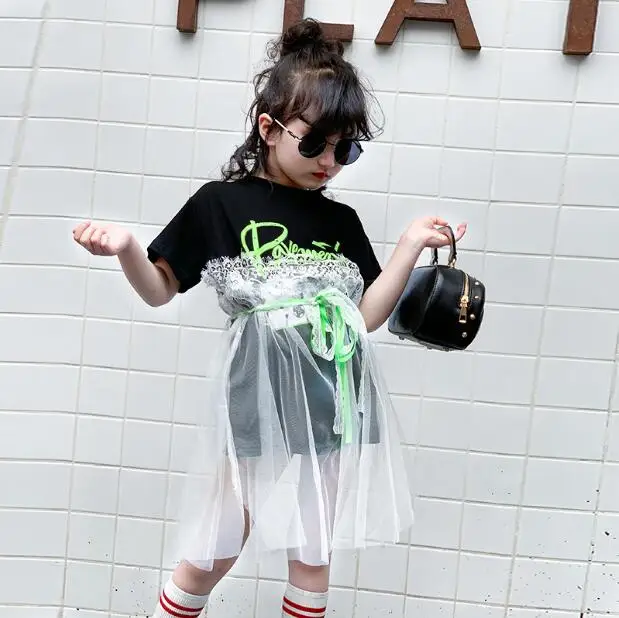 

2019 Korean style girls patchwork dress fashion cotton voile summer girls dresses 3-8t B834